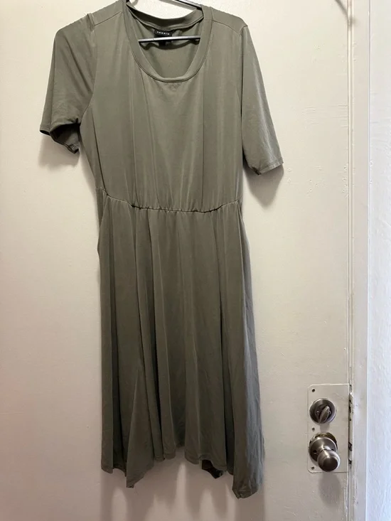 torrid Olive Green Midi Skater Dress with Pockets - Picture 2 of 5